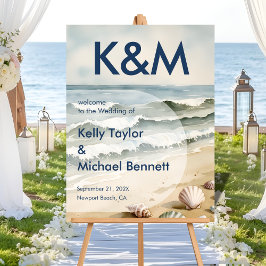 Coastal Blue Wedding Eintrag mit Initials Acrylschild