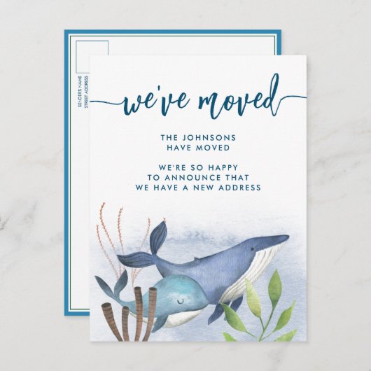 Coastal Blue Whale Nautical New Address Moving Ankündigungspostkarte (Vorne/Hinten)