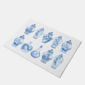 Coastal Blue White Chinoiserie Temple Ginger Jars Fußmatte (Schrägansicht)