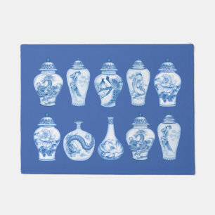 Coastal Blue White Chinoiserie Temple Ginger Jars Fußmatte
