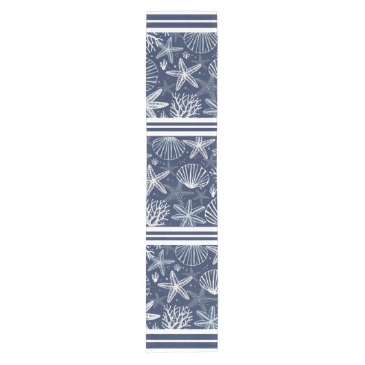 Coastal Blue White Kurzer Tischläufer (Vorderseite)