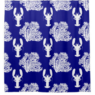 Coastal Blue White Lobster Muster Duschvorhang