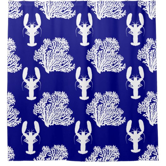 Coastal Blue White Lobster Muster Duschvorhang (Vorderseite)