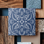 Coastal Blue & White Seashell Modernes Muster Fliese
