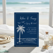 Coastal Blues Palm Tree Beach Wedding Einladung