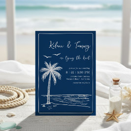 Coastal Blues Palm Tree Beach Wedding Einladung