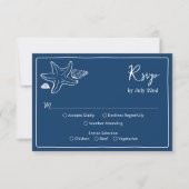 Coastal Blues Seashells & Script Hochzeit RSV RSVP Karte (Vorderseite)