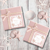 Coastal blush pink Perle danke Ihnen Baby Dusche Quadratischer Aufkleber