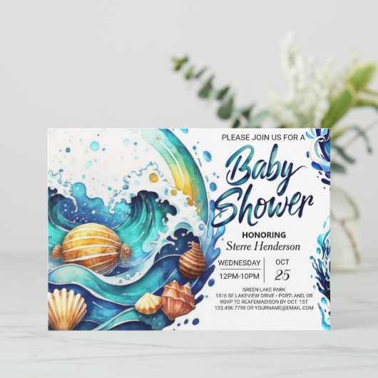 Coastal Boho Babydusche Einladung (Stehend Vorderseite)