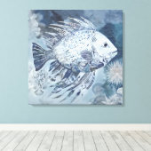 Coastal Boho Fish Canvas Print Leinwanddruck (Insitu (Holzboden))