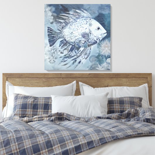 Coastal Boho Fish Canvas Print Leinwanddruck (Insitu (Schlafzimmer))
