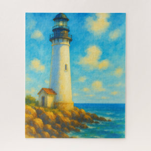 Coastal Bright Watercolor Leuchtturm Rocky Shore Puzzle