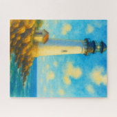 Coastal Bright Watercolor Leuchtturm Rocky Shore Puzzle (Horizontal)