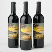 Coastal Butterfly Romantische Kunsthochzeit Weinetikett (Flaschen)