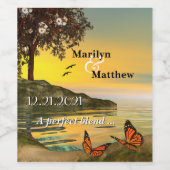 Coastal Butterfly Romantische Kunsthochzeit Weinetikett (Einzelnes Label)