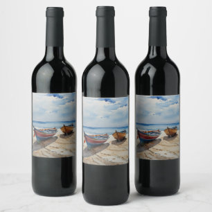 "Coastal Calm" Eine ruhige Wasserfarbenwelt Weinetikett