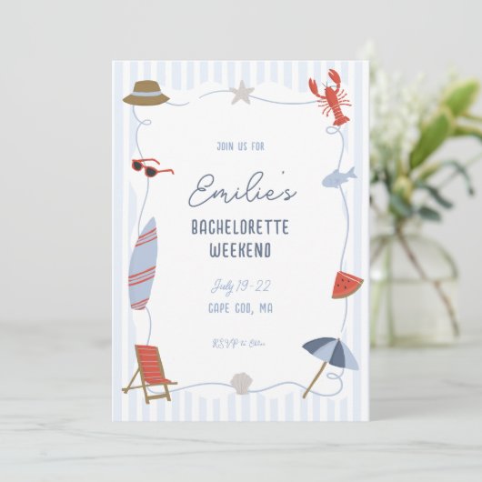 Coastal Cape Cod Bachelorette Itinerary Invite  Einladung (Stehend Vorderseite)