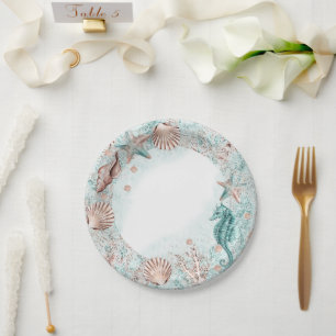 Coastal Chic   Aquamarine Green - and Coral Reef D Pappteller