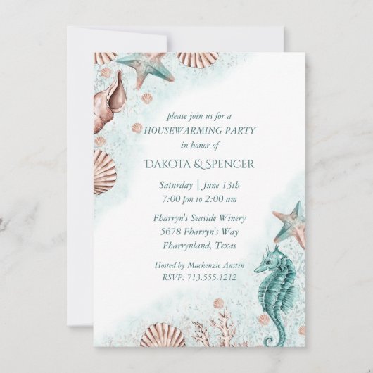 Coastal Chic | Aquamarines Korallenriff Housewärmi Einladung (Vorderseite)