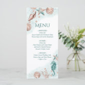 Coastal Chic | Aquamarines Party für Grüne und Kor Menükarte (Stehend Vorderseite)
