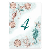 Coastal Chic | Aquamarines Party für Grüne und Kor Tischnummer (Vorderseite)