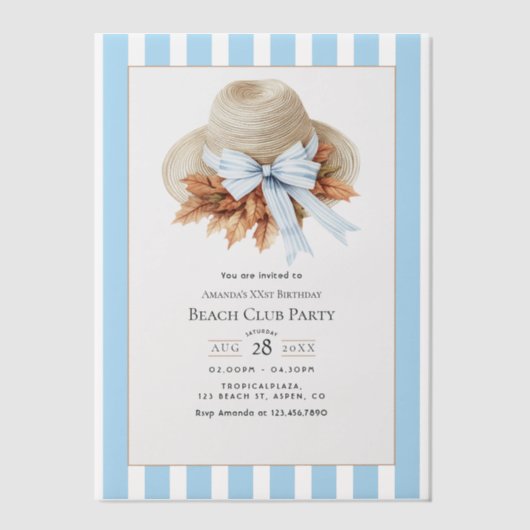 Coastal Chic Beach Club Autumn Fall Birthday Party Pergament Einladungen (Vorderseite)