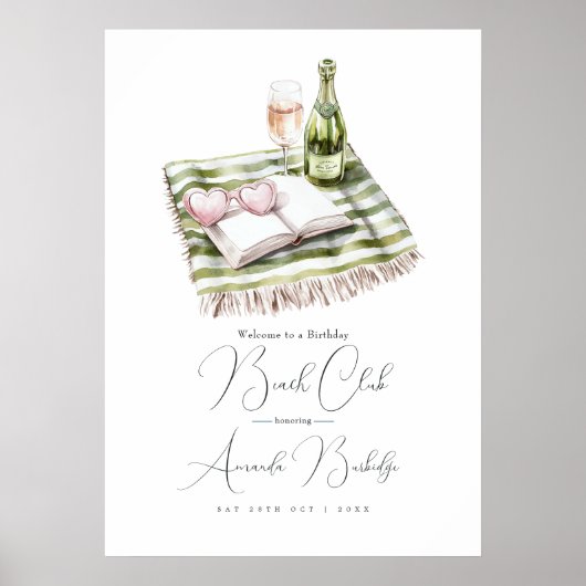Coastal Chic Beach Club Birthday Welcome Sign Poster (Vorne)