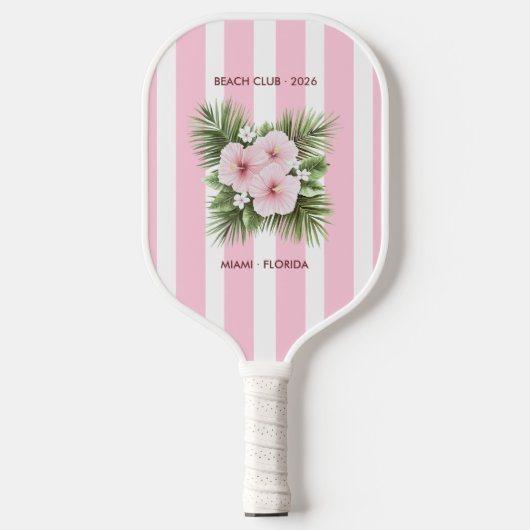 Coastal Chic Beach Club Pink Stripe Tropical Pickleball Schläger (Vorderseite)