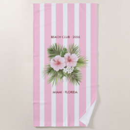 Coastal Chic Beach Club Pink Stripe Tropical Strandtuch