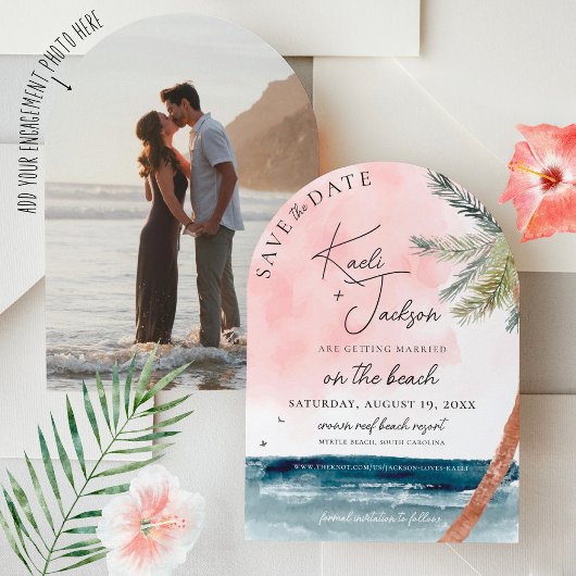 Coastal Chic Beach Foto Hochzeit Save the Date Einladung