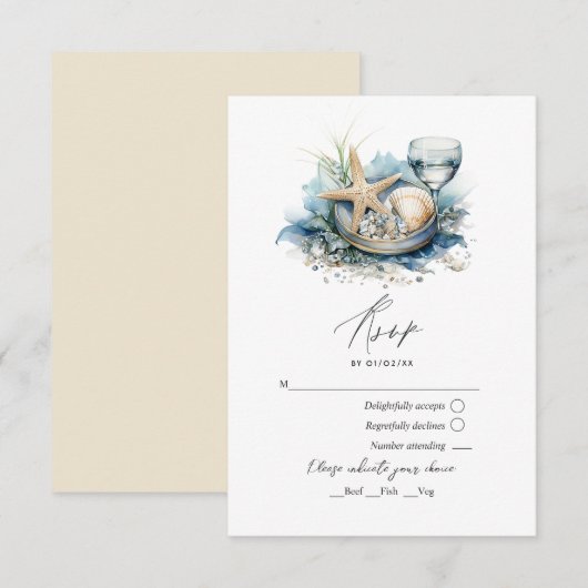 Coastal Chic Beach Hochzeit RSVP Karte (Vorne/Hinten)