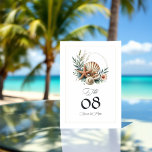 Coastal Chic Beach Hochzeit Tischnummer<br><div class="desc">Fügen Sie Ihrem Empfang mit dieser Hochzeitskarte "Coastal Chic" eine Touch Eleganz hinzu. Dieses Design vereint Küstenstreifen, Seestern und Grünflächen in einer schönen Umgebung und verbindet den Küstenstreifen nahtlos mit Eleganz. Diese Karte eignet sich ideal für Hochzeiten am Strand oder zu tropischen Preisen. Sie hilft Ihren Gästen dabei, Ihre Tischdekoration...</div>
