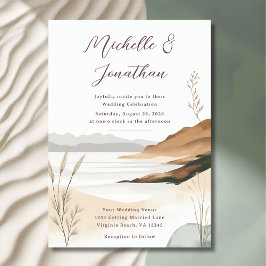 Coastal Chic Beach Wasserfarbe Landschaft Hochzeit Einladung