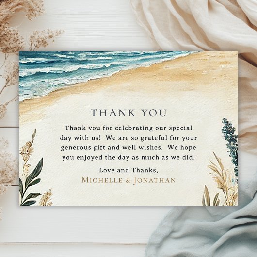 Coastal Chic Beach Watercolor Hochzeit Dankeskarte