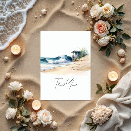 Coastal Chic Beach Wedding Foto Dankeskarte