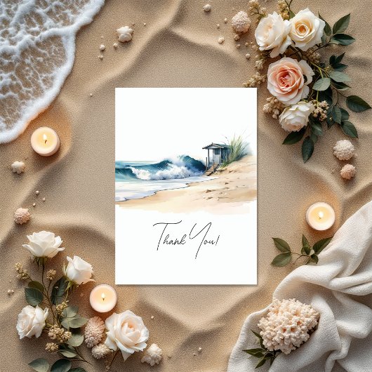 Coastal Chic Beach Wedding Foto Dankeskarte
