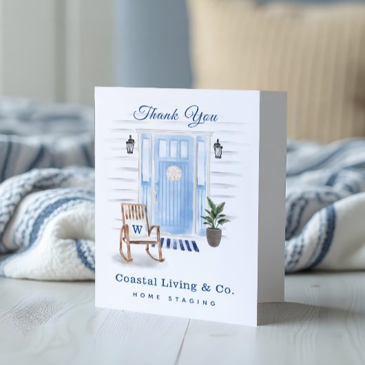 Coastal Chic Beachy Watercolor Blue Front Door Dankeskarte