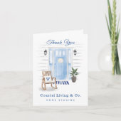 Coastal Chic Beachy Watercolor Blue Front Door Dankeskarte (Vorderseite)