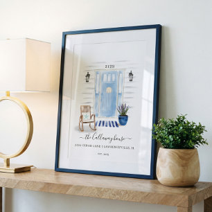 Coastal Chic Beachy Watercolor Blue Front Door Poster