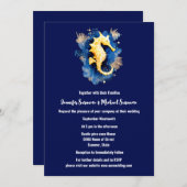 Coastal Chic | Blau-orangefarbener Seepferd 3D-Str Einladung (Vorne/Hinten)