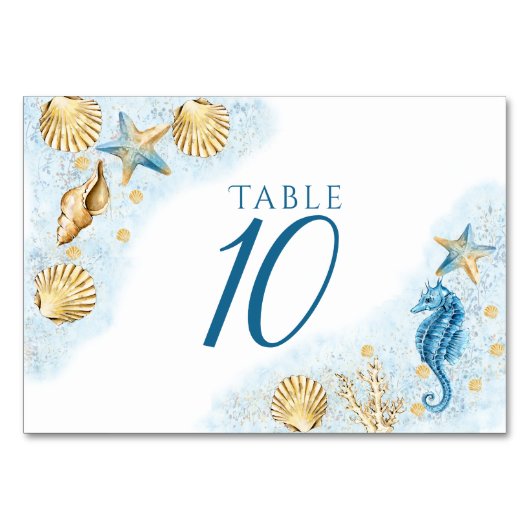 Coastal Chic | Blue and Gold Coral Reef Tischnummer (Rückseite)