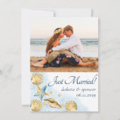 Coastal Chic | Blue Gold Coral Reef Foto Wedding Ankündigung (Vorderseite)