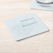Coastal Chic Blue Hand Drawn Seashell Wedding Rechteckiger Pappuntersetzer (angewinkelt)