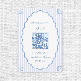 Coastal Chic Blue Honeymoon Fund Wedding QR Code Begleitkarte