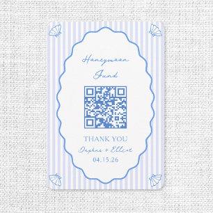 Coastal Chic Blue Honeymoon Fund Wedding QR Code Begleitkarte