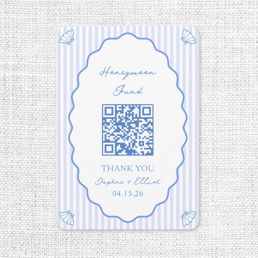 Coastal Chic Blue Honeymoon Fund Wedding QR Code Begleitkarte