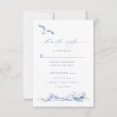 Coastal Chic Blue Meal Options Wedding RSVP Karte (Vorderseite)
