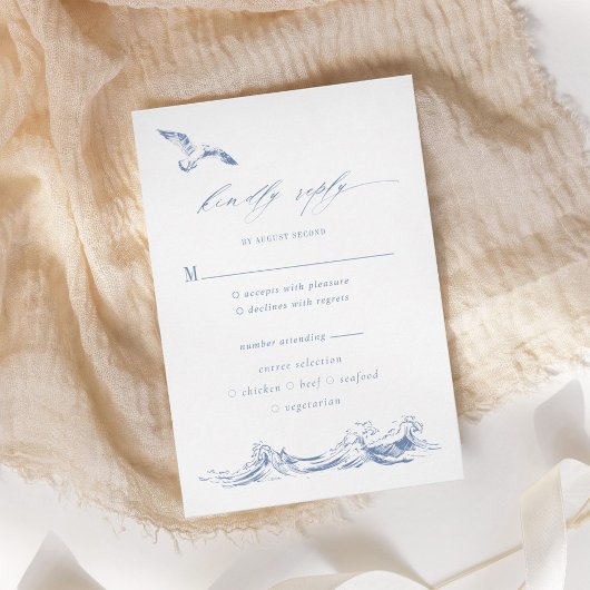 Coastal Chic Blue Meal Options Wedding RSVP Karte
