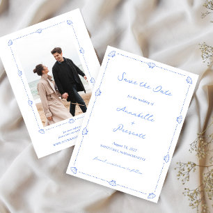 Coastal Chic Blue Muschel Ocean Beach Foto Hochzei Save The Date