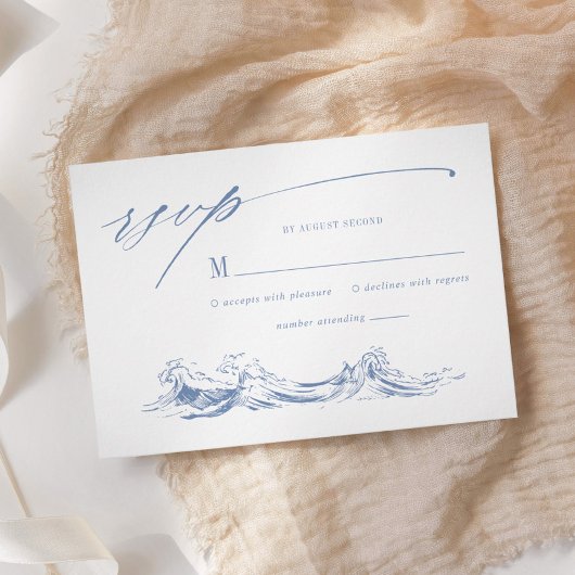Coastal Chic Blue Seaside Wedding RSVP Karte